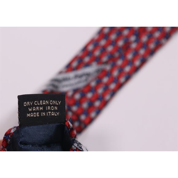 Ermenegildo Zegna Red Blue Gray Geometric Print Silk Necktie Tie - Picture 8 of 8